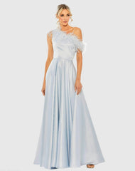 One Shoulder A Line Gown With Feather Detail