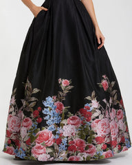 Black Strapless Floral Brocade Ballgown
