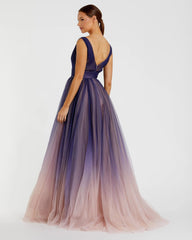 Purple Sleeveless Ombre Tulle Ball Gown