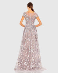 Light Purple Embellished Floral Cap Sleeve A Line Gown