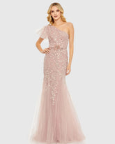 Pink Embellished One Shoulder Cap Sleeve Gown - FINAL SALE
