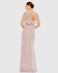 Pink Sleeveless Gown With Embellished Cape