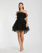 Black Feathered Strapless Tulle Fit and Flare Dress - FINAL SALE