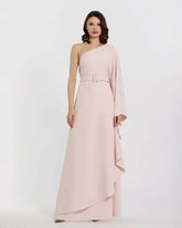 Pink Crepe One Sleeve Belted Kaftan Dress