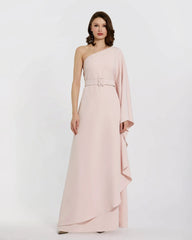 Pink Crepe One Sleeve Belted Kaftan Dress