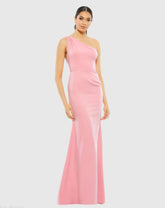 Light Pink One Shoulder Crepe Mermaid Gown