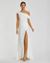 White Foldover Off-the-Shoulder Slit Gown - FINAL SALE