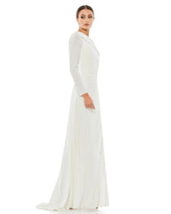 White Ruched Jersey Drop Shoulder Foldover Gown