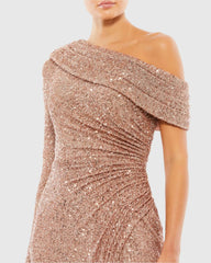Pink Sequined Drop Shoulder Faux Wrap Gown - FINAL SALE