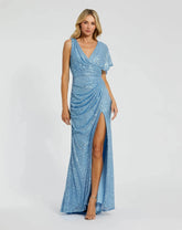 Sequined Asymmetrical Draped Trumpet Gown
