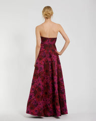 Multicolor Strapless Brocade High Low A Line Gown