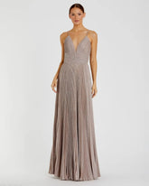 Shimmer Pleated V-Neck Gown