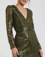 Green Long Sleeve Sequined Mini Dress