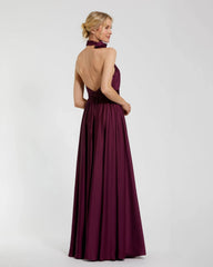Purple Soft Tie Halter Neck High Slit Gown