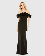 Off the Shoulder Ruffle Detail Column Gown