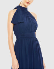 Navy High Neck Chiffon Gown