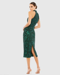 Green Embellished Halter Midi Dress