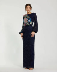 Embellished Floral High Neck Gown