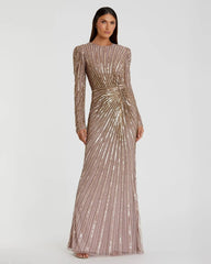 Brown Embellished Puff Sleeve Side Knot Gown