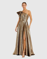 One Shoulder Metallic Ballgown