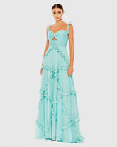 Blue Ruffle Tiered Sleeveless Flowy A Line Gown