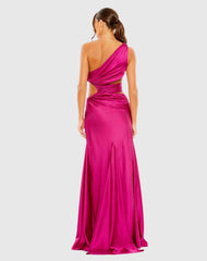 Pink Cut Out One Shoulder Satin Gown