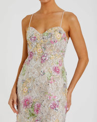Ivory Embellished Bustier Floral Trumpet Gown