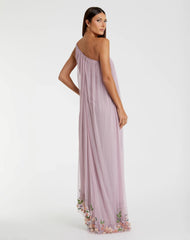 Purple One Shoulder Embellished Trapeze Gown