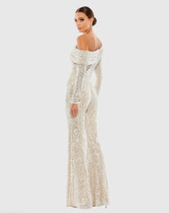 Silver Sequined Drop Shoulder Long Sleeve Jumpsuit