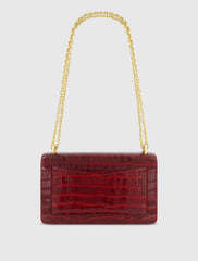 Red Crocodile Leather Shoulder Bag With Gold Hardware