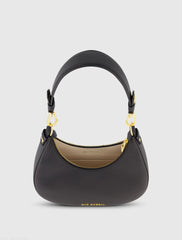 Black Grain Leather Hobo Bag With Gold Hardware