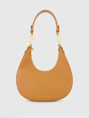 Brown Grain Leather Hobo Bag With Gold Hardware