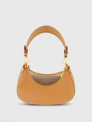 Brown Grain Leather Hobo Bag With Gold Hardware