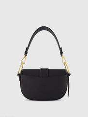 Black Grain Leather Saddle Bag With Gold Hardware - FINAL SALE