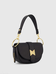 Black Grain Leather Saddle Bag With Gold Hardware - FINAL SALE