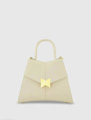 White Medium Angular Leather Handbag With Gold Hardware