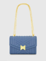 Blue Quilted Napa Leather Handbag With Gold Chain