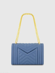 Blue Quilted Napa Leather Handbag With Gold Chain