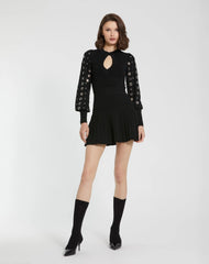 Black Knit Long Sleeve Grommet Mini Dress - FINAL SALE