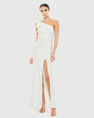 Crepe One Shoulder Bow Gown