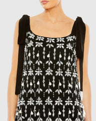 Black Jewel Encrusted Soft Tie Sleeveless Dress