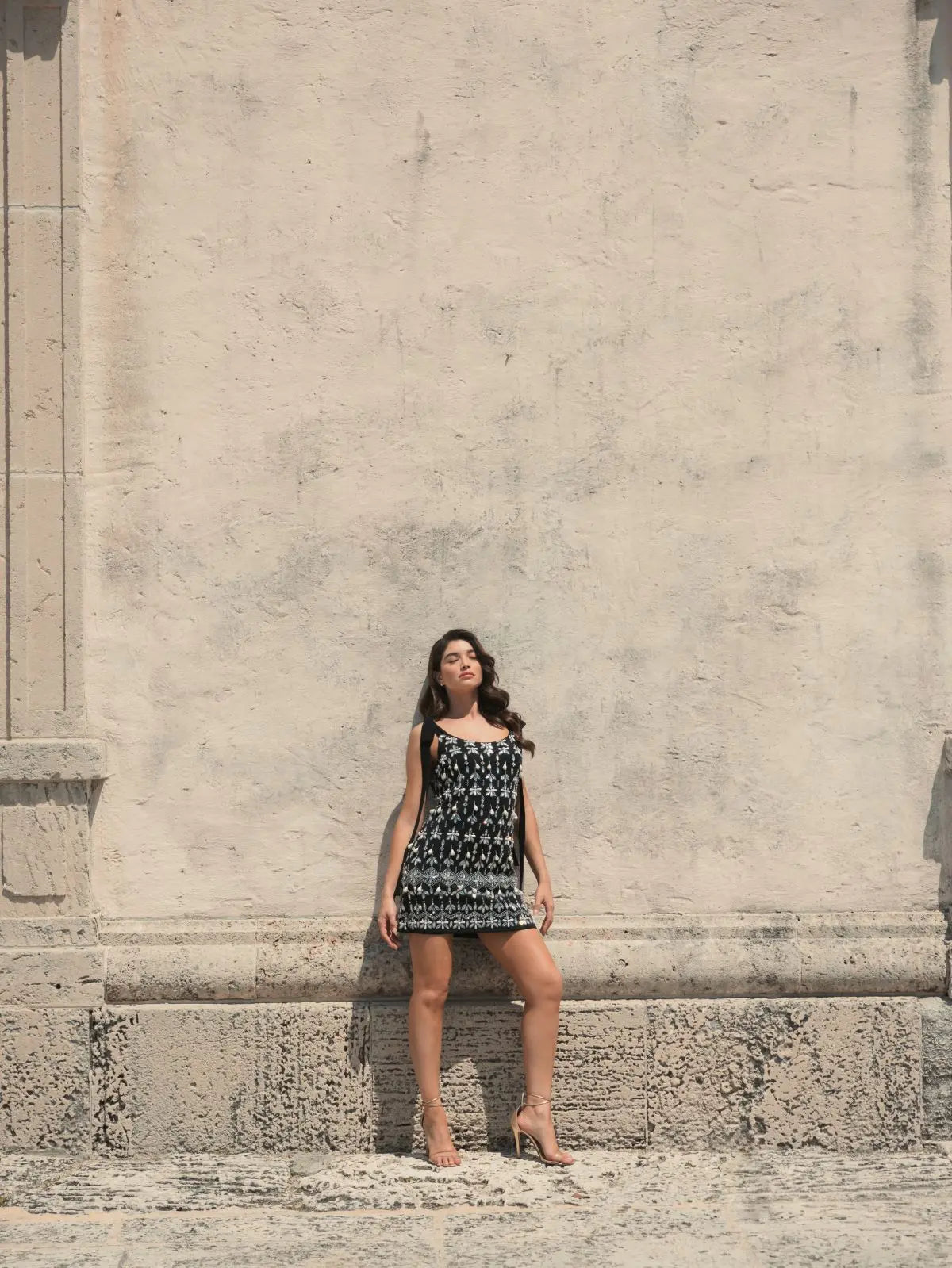 Black Jewel Encrusted Soft Tie Sleeveless Dress