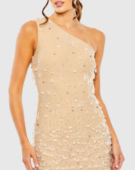 Beige One Shoulder Crystal Drop Dress - FINAL SALE