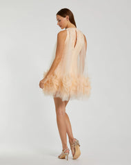 Pink Halter Neck Flowy Petal A Line Mini Dress