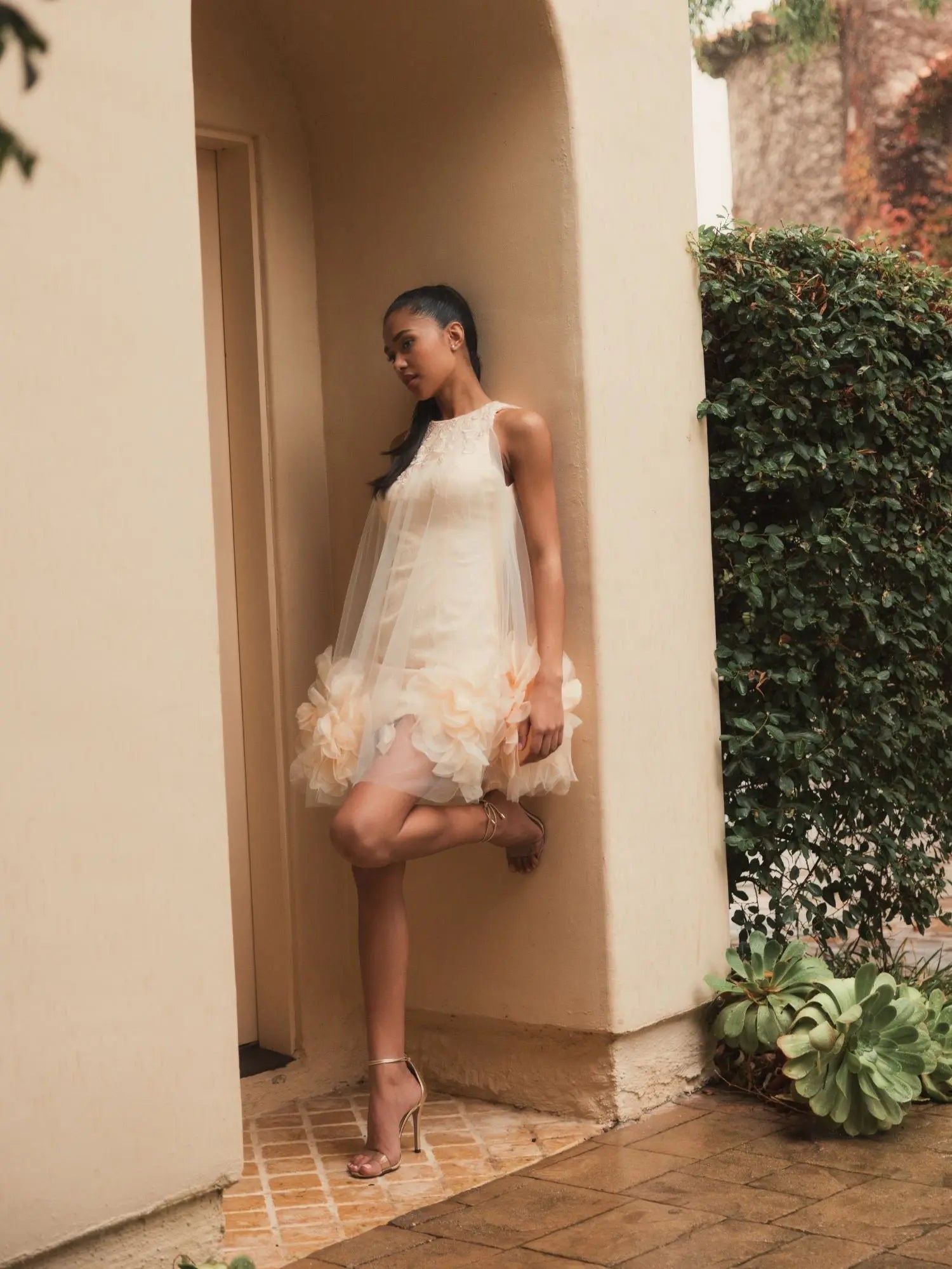 Pink Halter Neck Flowy Petal A Line Mini Dress