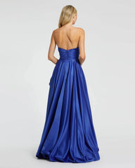 Blue Strapless Ruched High Low Gown