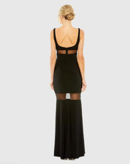 Black Sheer Mesh Panel Detail Column Gown - FINAL SALE