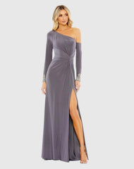 Side Twist Drop Shoulder Beaded Cuff Gown