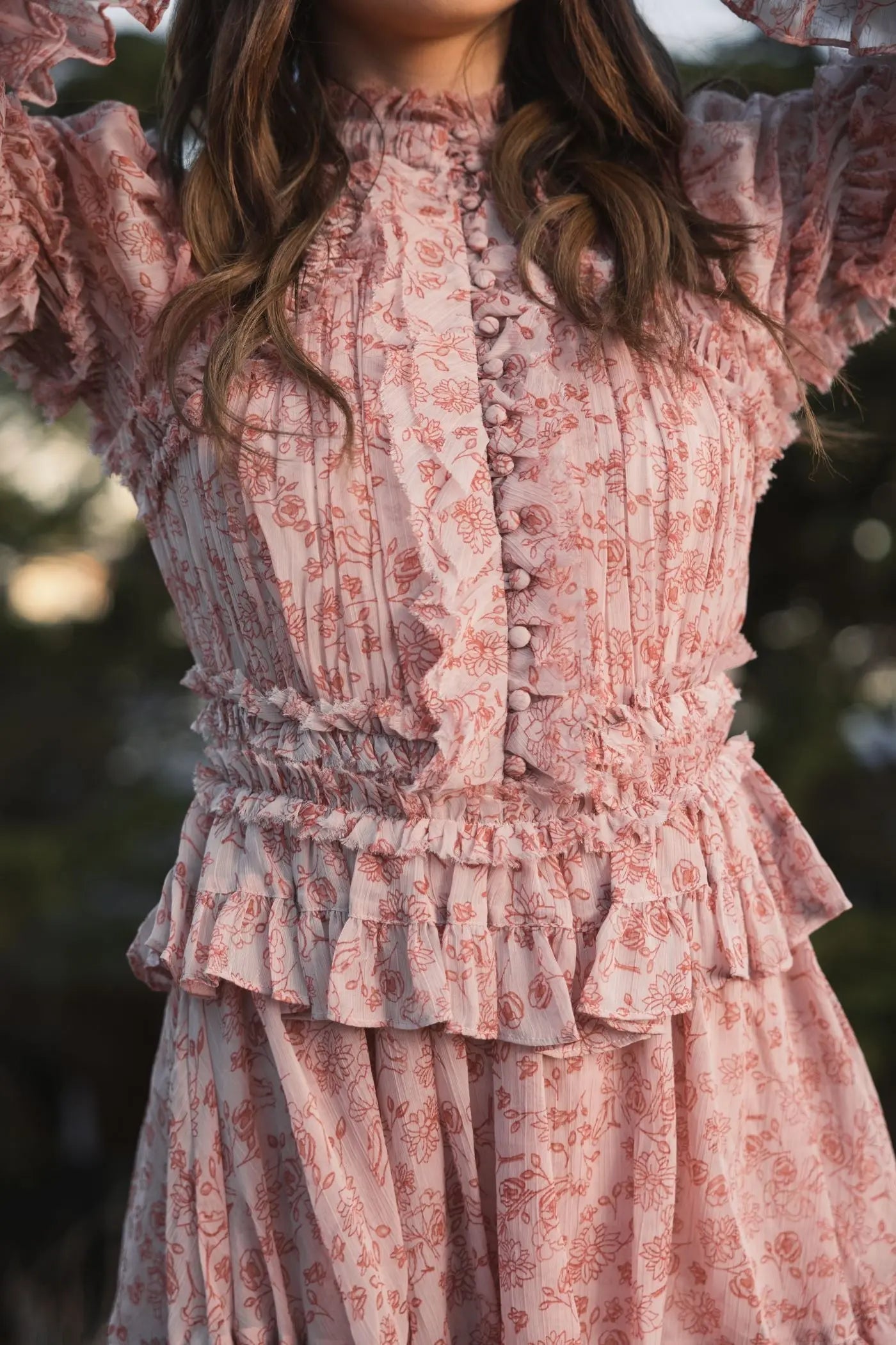 Pink Long Sleeve Mock Neck Ruffle Mini Dress