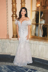 Pink Feathered Crystal Embellished Sleeveless Gown